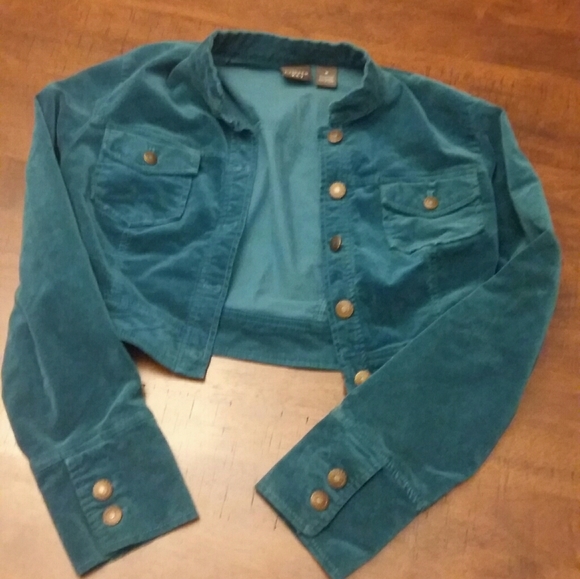 Copper Key Teal Velvet Cropped Jacket - Picture 6 of 12